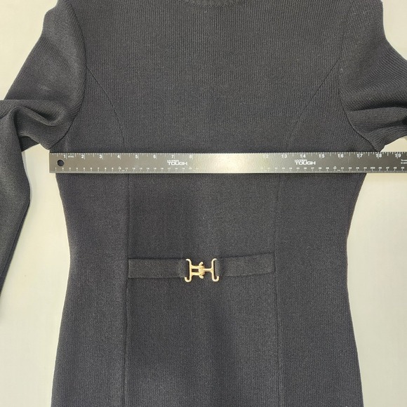ST JOHN COLLECTION Black Santana Knit Mock Neck Belted Sheath Dress Size 8 - Picture 9 of 13